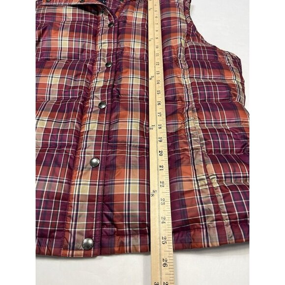 Lands' End Jacket Vest Women XL 18 Maroon Plaid Down Puffer Mock Neck Snap Down - Picture 9 of 10